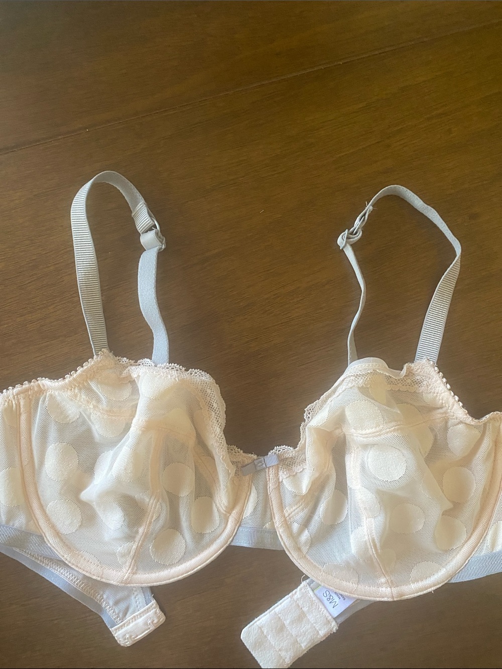 M&S Sheer Polka Dot Underwire Bra in Light Peach Size 36D